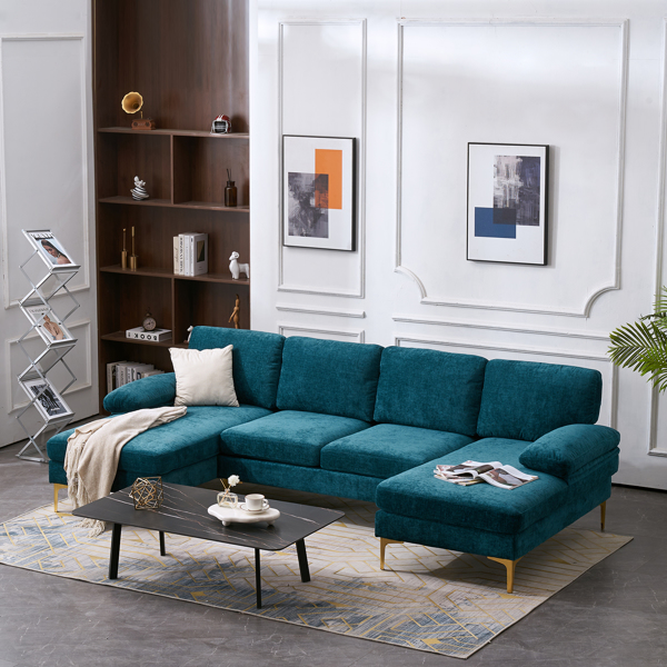 U-Shaped 4-Seat Indoor Modular Sofa Blue-Green Color