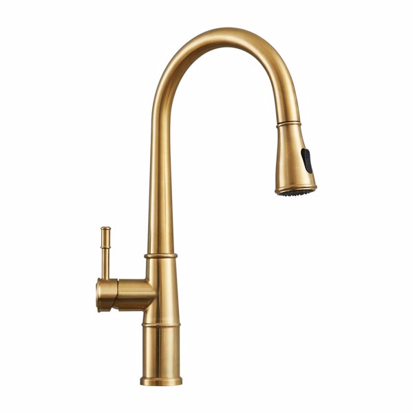 Gold Kitchen Faucet with Pull Down Sprayer, Brushed Gold Kitchen Sink Faucets 1Handle Single Hole Deck Mount High Arc 360 Degree Swivel Pull Out Kitchen Faucets[Unable to ship on weekends, please plac