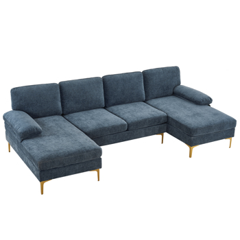 U-Shaped 4-Seat Indoor Modular <b style=\\'color:red\\'>Sofa</b> Grey-Blue Color