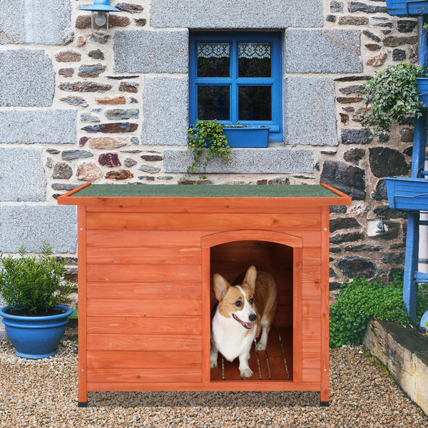 Waterproof Wood Dog House Pet Shelter Natural Wood Color L