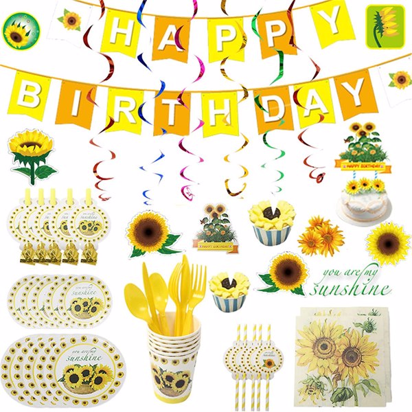 Sunflower Birthday Party Supplies Tableware Set Disposable Paper Plates Sunflower Theme Dinnerware Baby Shower Wedding Decoration Service for 10 Include Plates, Napkins, Forks, Knives, Spoons