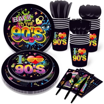 90s Birthday Paper Plates Party Skating Post Tape Audio Hip Hop Disposable Tableware Set Party Supplies Tissue Theme Cup Dinnerware Cutlery Kits Serves 8 Guests for Kids Napkins 68PCS
