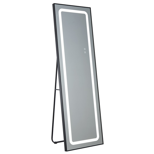 FCH Aluminum Alloy Right-Angle Rectangle 65*22in Can Stand Can Hang Three-tone Lighting Adjust Brightness Power-off Memory Full-length Mirror Black 