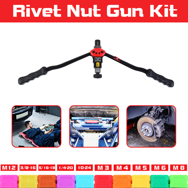 Rivet Nut Tool, 16" Rivnut Kit Nutsert Tools Hand Blind Riveter with 110Pcs Rivet Nuts M3 M4 M5 M6 M8 M10 M12 10-24 1/4-20 3/8-16 5/16-18