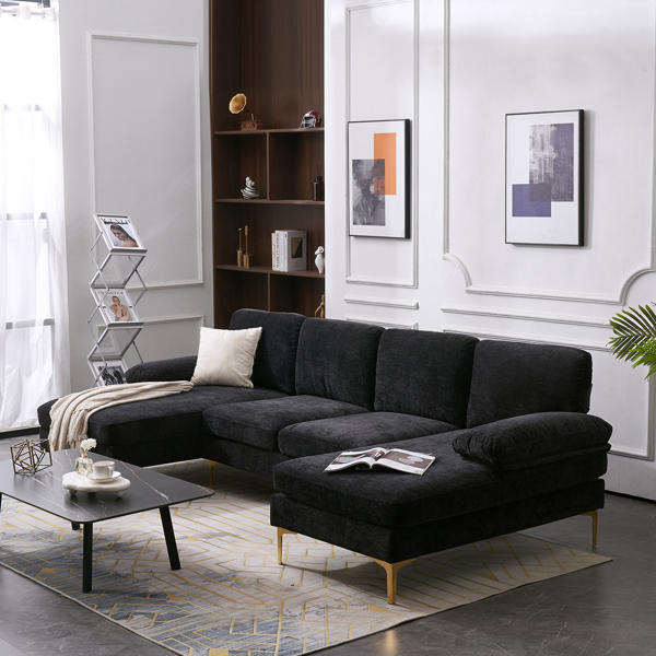 U-Shaped 4-Seat Indoor Modular Sofa Black