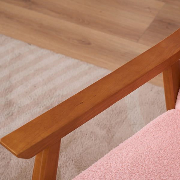 Solid Wood Armrest Teddy Velvet Simple Single Indoor Lounge Chair Backrest Pink