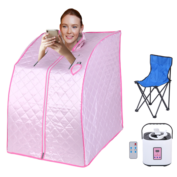 Portable Folding Steam Sauna for Home Spa 1000W 2L Steam Generator, Lightweight Personal Sauna Tent with Remote Control, Indoor Steam Room Include Folding Chair, 60 Minute Timer (Pink)