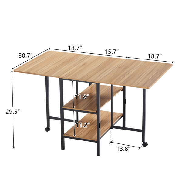 135*78*75cm Three-Layer Square MDF Iron Wood Grain Brown Multifunctional Foldable Dining Table