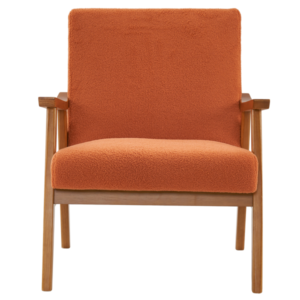 Solid Wood Armrest Teddy Velvet Simple Single Indoor Lounge Chair Backrest Burnt Orange