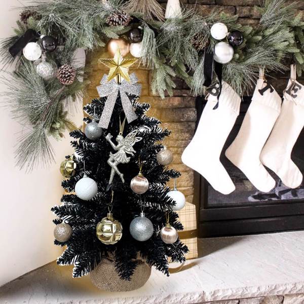 2ft Mini Christmas Tree with Light Artificial Small Tabletop Black Christmas Decoration, Exquisite Decor & Xmas Ornaments for Table Top for Home & Office 