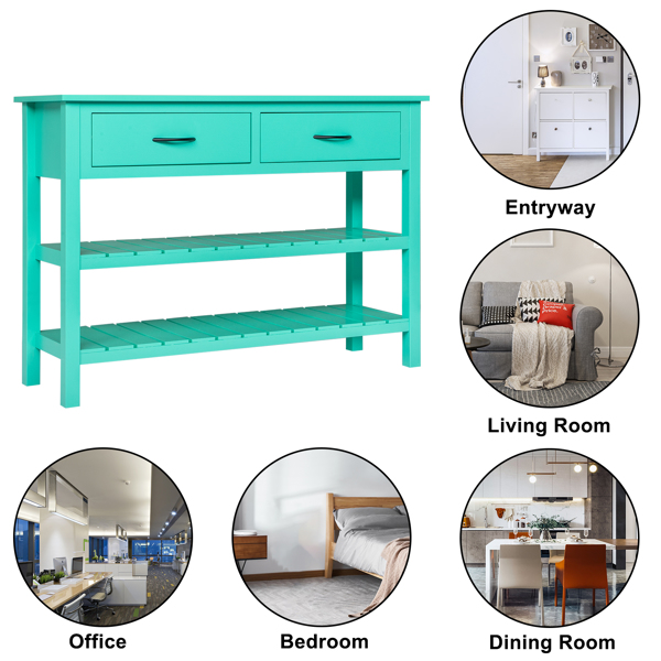 3-Tier Console Table with 2 Drawers， Console Tables for Entryway, Sofa Table with Storage Shelves, Entryway Table Behind Sofa Couch, for Living Room, Kitchen, Antique Blue