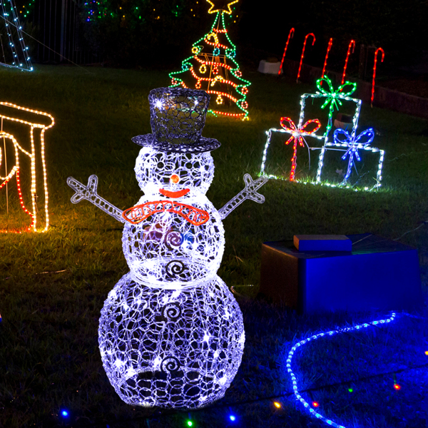 3ft Clear Acrylic with 100 String Lights Garden Snowman Decoration