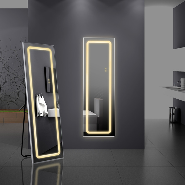 FCH Aluminum Alloy Right-Angle Rectangle 63*20in Can Stand Can Hang Three-tone Lighting Adjust Brightness Power-off Memory Full-length Mirror White