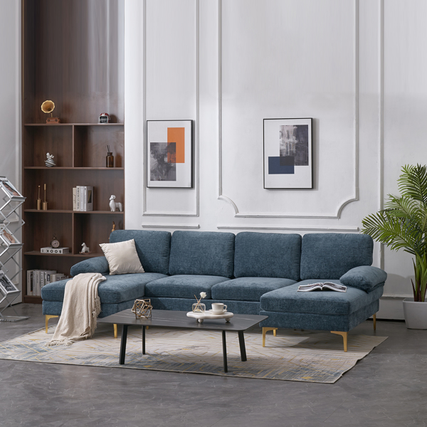 U-Shaped 4-Seat Indoor Modular Sofa Grey-Blue Color