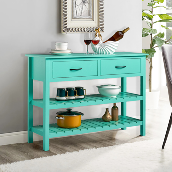 3-Tier Console Table with 2 Drawers， Console Tables for Entryway, Sofa Table with Storage Shelves, Entryway Table Behind Sofa Couch, for Living Room, Kitchen, Antique Blue