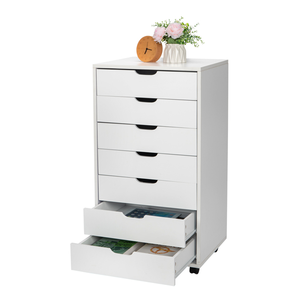 5-Drawer Wood Filing Cabinet, Mobile Storage Cabinet for Closet / Office White Color 