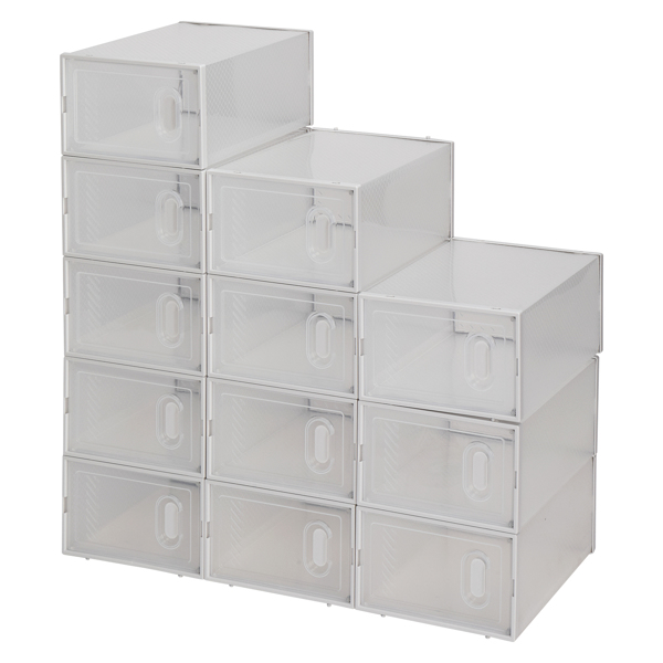 Shoe Storage Boxes 12 Pack Clear Plastic Stackable - White
