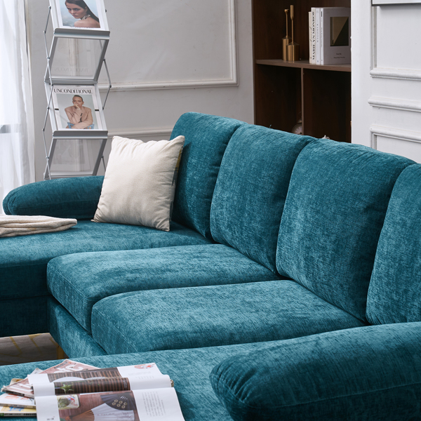 U-Shaped 4-Seat Indoor Modular Sofa Blue-Green Color