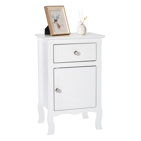 FCH 40*30*63cm Countryl Style MDF Spray Paint Curved Foot One Drawer One Door Night Table White