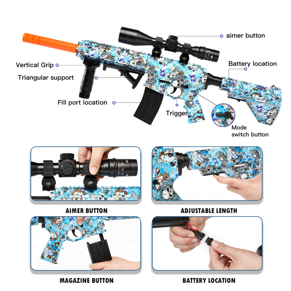 Splatter Ball Gun Gel Ball Blaster,Electric M416 with 11000 Non-Toxic,Eco-Friendly,Biodegradable Gellets,Outdoor Yard Activities Shooting Game(HKM416)