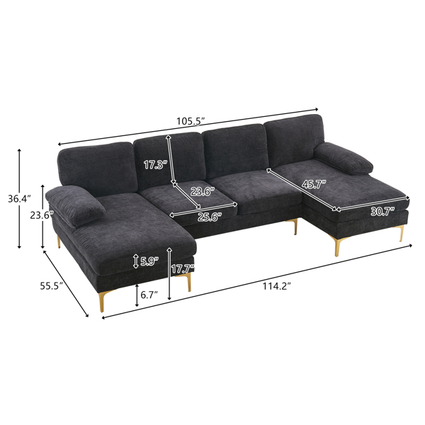 U-Shaped 4-Seat Indoor Modular Sofa Black