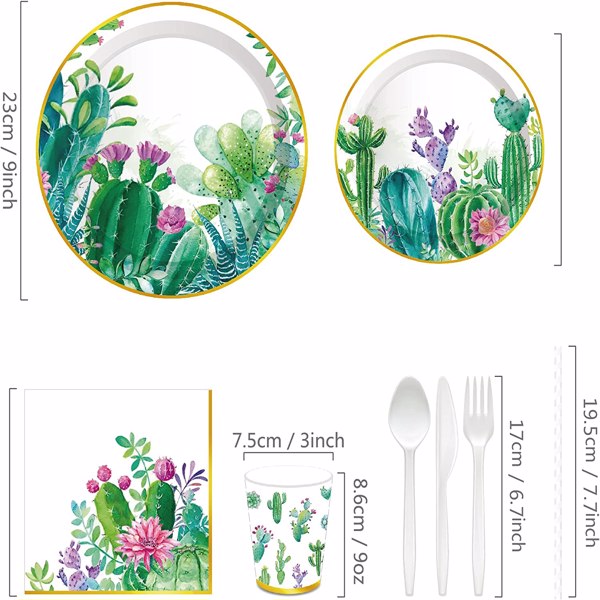 Cactus Succulent Paper Plates Floral Cactus Greenery Plants Theme Cutlery Set Party Supplies Tableware Birthday Party Plate Disposable Dinnerware Dessert Plates Serves 8 Guests Napkins, Cups 68PCS