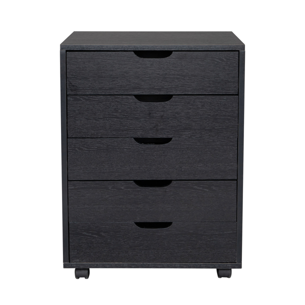 5-Drawer Wood Filing Cabinet, Mobile Storage Cabinet for Closet / Office Black Color