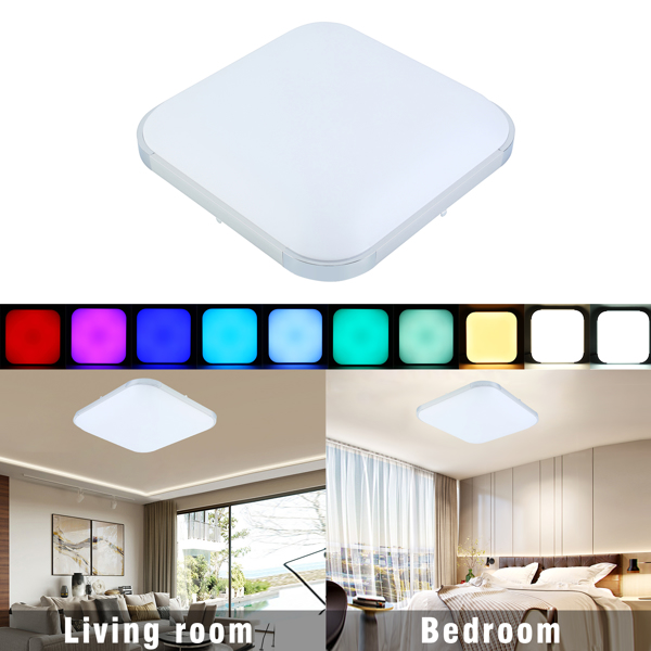 36W RGB Flush Mount LED Ceiling Light Fixture, 10 Colors Adjustable Ceiling Lights, Dimmable Lighting for Hallway Bathroom Kitchen