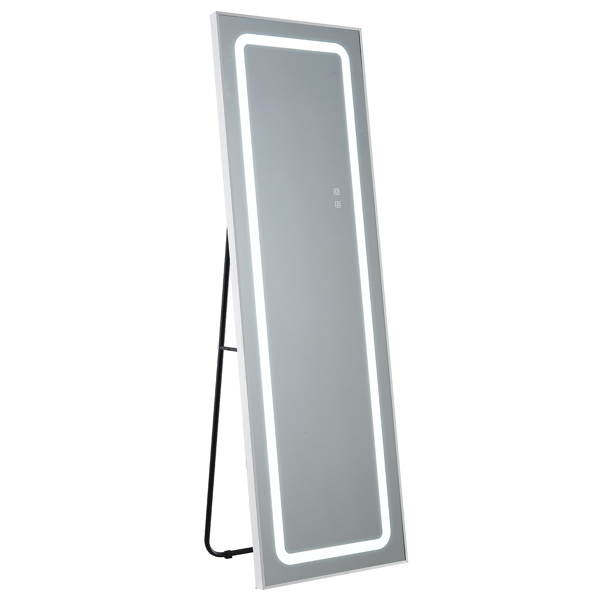 FCH Aluminum Alloy Right-Angle Rectangle 65*22in Can Stand Can Hang Three-tone Lighting Adjust Brightness Power-off Memory Full-length Mirror White 