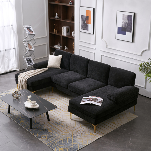 U-Shaped 4-Seat Indoor Modular Sofa Black