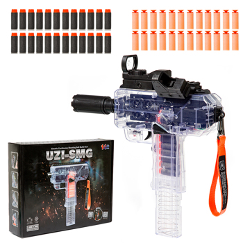 Toy Gun for Nerf Guns Darts, Automatic Burst Tachine Gun Rapid Firing Automatic Toy Guns,24 Bullets Full Auto Toy Gun with Removable Magazine,Great as a Gift for Kids (Transparent Uzi)