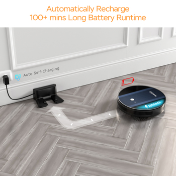 Robot Vacuum Cleaner G6, Ultra-Thin, 1800Pa Strong Suction, Automatic Self-Charging, Wi-Fi Connectivity, App Control, Custom Cleaning, Great for Hard Floors to Carpets, 100mins Run Time 