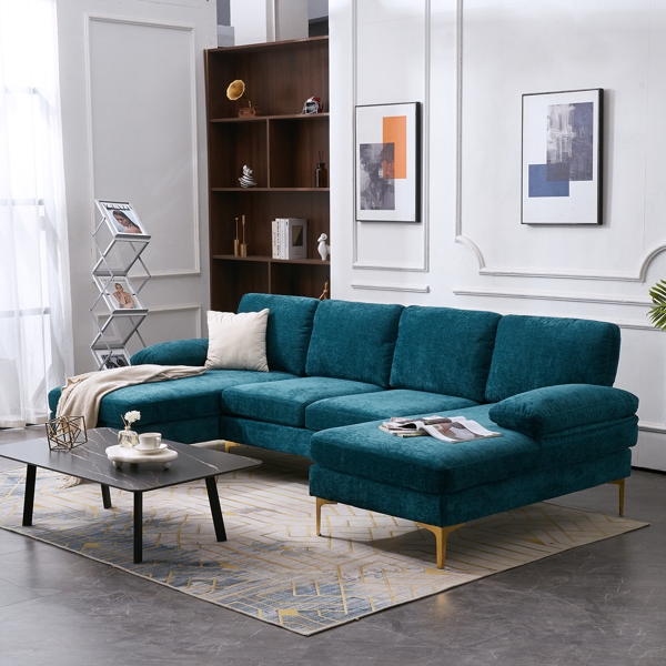 U-Shaped 4-Seat Indoor Modular Sofa Blue-Green Color