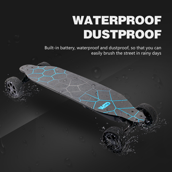All terrain dual 1000*2 hub motor electric skateboard with 32mph max speed,25miles range,9600mah battery.