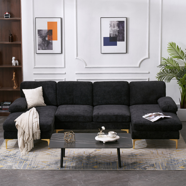 U-Shaped 4-Seat Indoor Modular Sofa Black