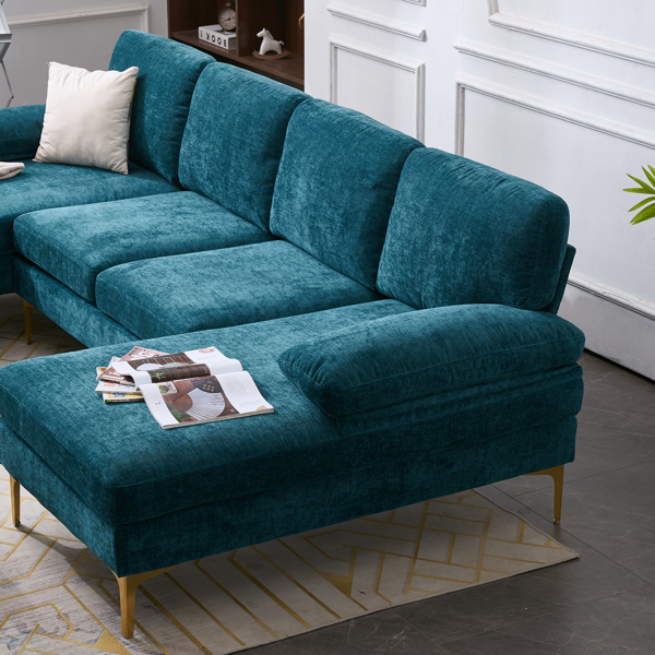 U-Shaped 4-Seat Indoor Modular Sofa Blue-Green Color