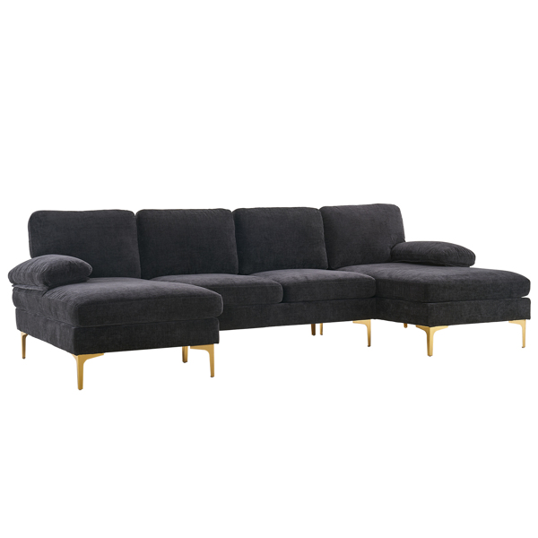 U-Shaped 4-Seat Indoor Modular Sofa Black