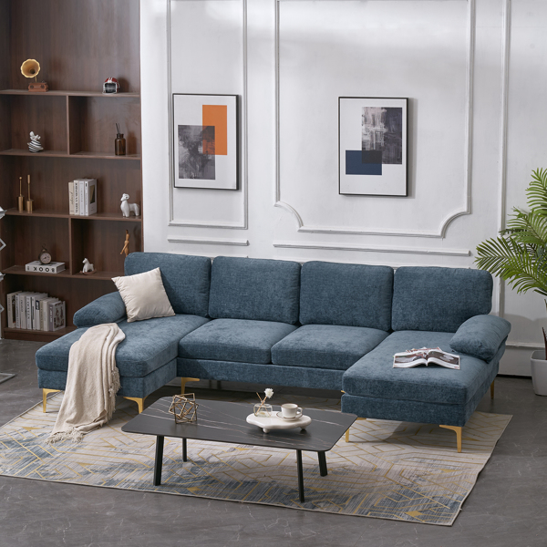 U-Shaped 4-Seat Indoor Modular Sofa Grey-Blue Color