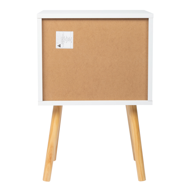 40*30*60cm Simple And Modern White Cabinet, Wood Color Legs, MDF Spray Paint, High Legs, Two Drawers, Bedside Table 