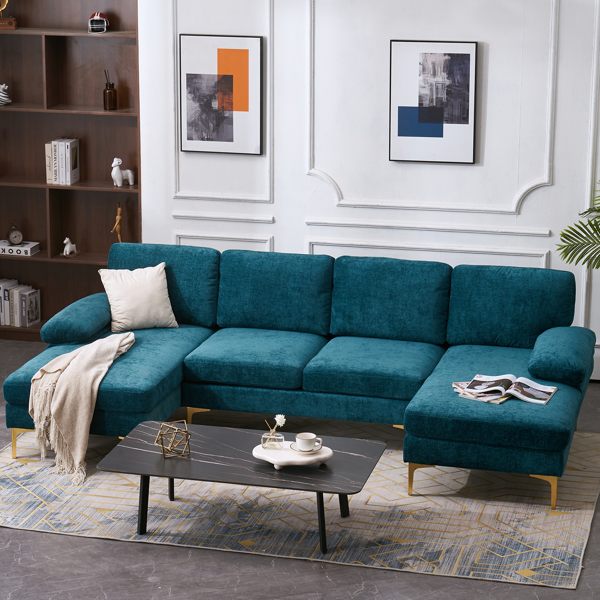 U-Shaped 4-Seat Indoor Modular Sofa Blue-Green Color