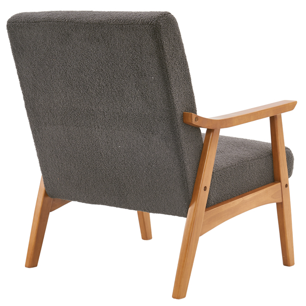 Solid Wood Armrest Teddy Velvet Simple Single Indoor Lounge Chair Backrest Dark Grey