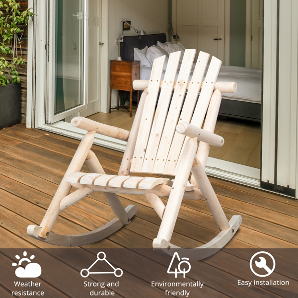65*95*96cm Outdoor Courtyard Fir Wood Rocking Chair Log Color
