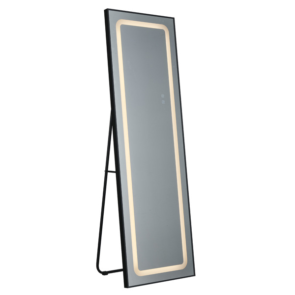 FCH Aluminum Alloy Right-Angle Rectangle 65*22in Can Stand Can Hang Three-tone Lighting Adjust Brightness Power-off Memory Full-length Mirror Black 