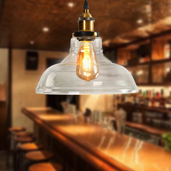 Retro Clear Glass Ceiling Pendant Industrial Light Shade Chandelier with Bulb