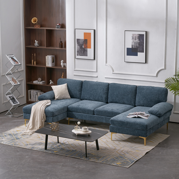 U-Shaped 4-Seat Indoor Modular Sofa Grey-Blue Color