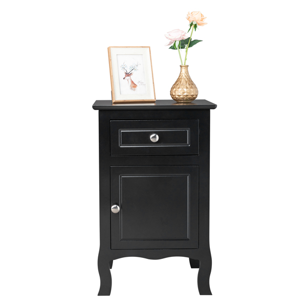 FCH 40*30*63cm Countryl Style MDF Spray Paint Curved Foot One Drawer One Door Night Table Black