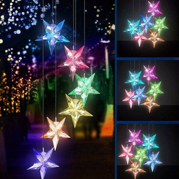Wind Chime Solar Light Color Changing LED Solar Mobile Blue Star Wind Chime Solar Light Wind Mobile Portable Waterproof Outdoor Decorative Romantic Wind Bell Light for Patio Garden Home Party