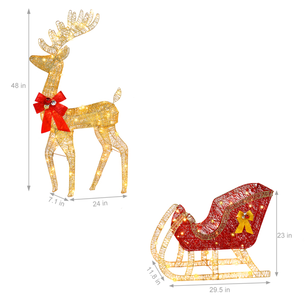 74*20*120cm 30.00V 3.60W Golden Elk Deer Sled Iron Frame Cotton Thread Green Onion Powder Courtyard Elk Decoration 