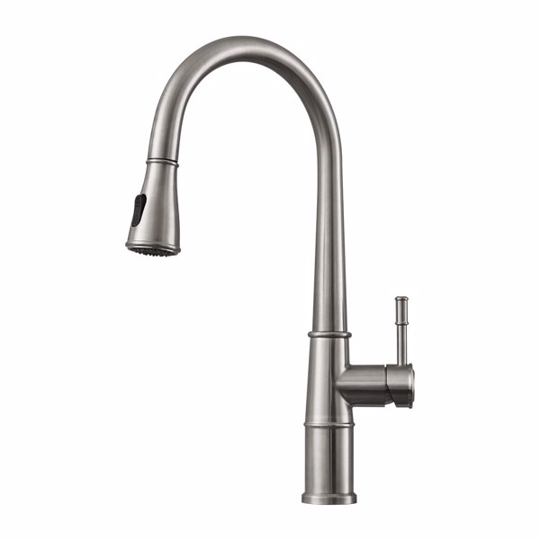 Brushed Nickel Kitchen Faucet with Pull Down Sprayer, Kitchen Sink Faucets 1Handle Single Hole Deck Mount High Arc 360 Degree Swivel Pull Out Kitchen Faucets