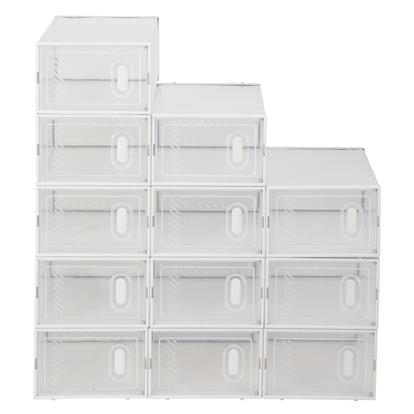 Shoe Storage Boxes 12 Pack Clear Plastic Stackable - White
